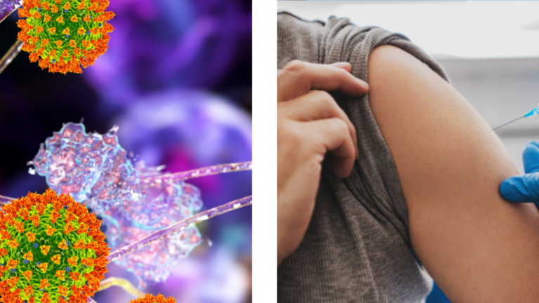 covid cells and someone getting a vaccine