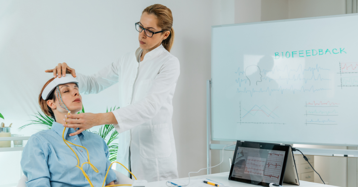 Patient undergoing biofeedback therapy