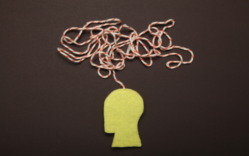 Diagram of a head with string coming out to represent anxiety