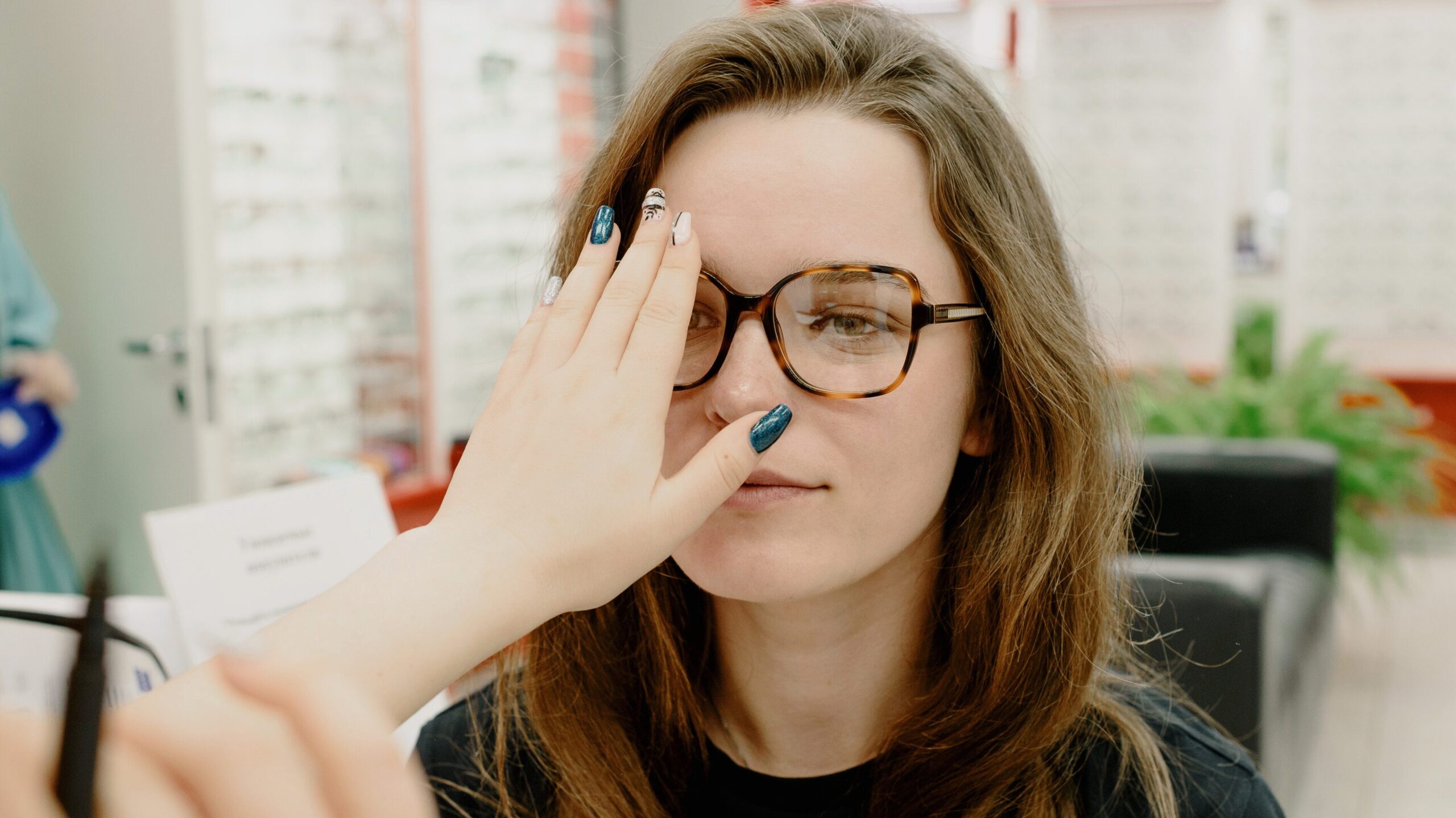 Woman getting an eye exam