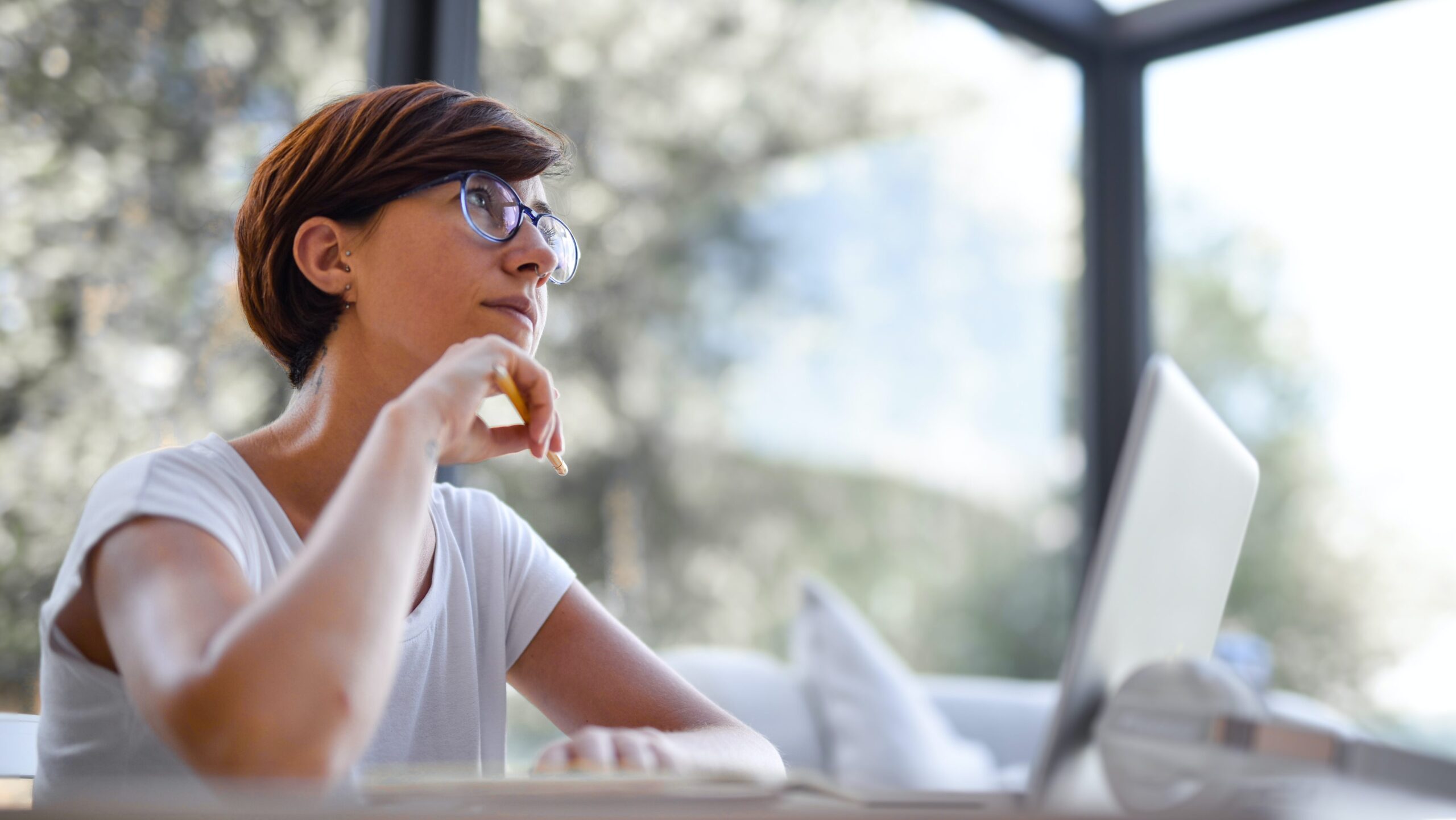 Woman working on her laptop