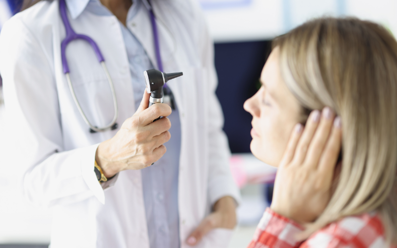 Woman getting an audiological evaluation