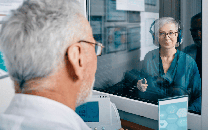 Woman getting an audiological evaluation