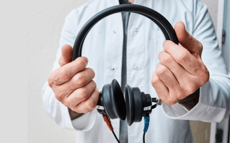 Over the ear headphones used for a hearing test 