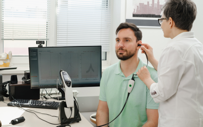 Man getting an audiological evaluation