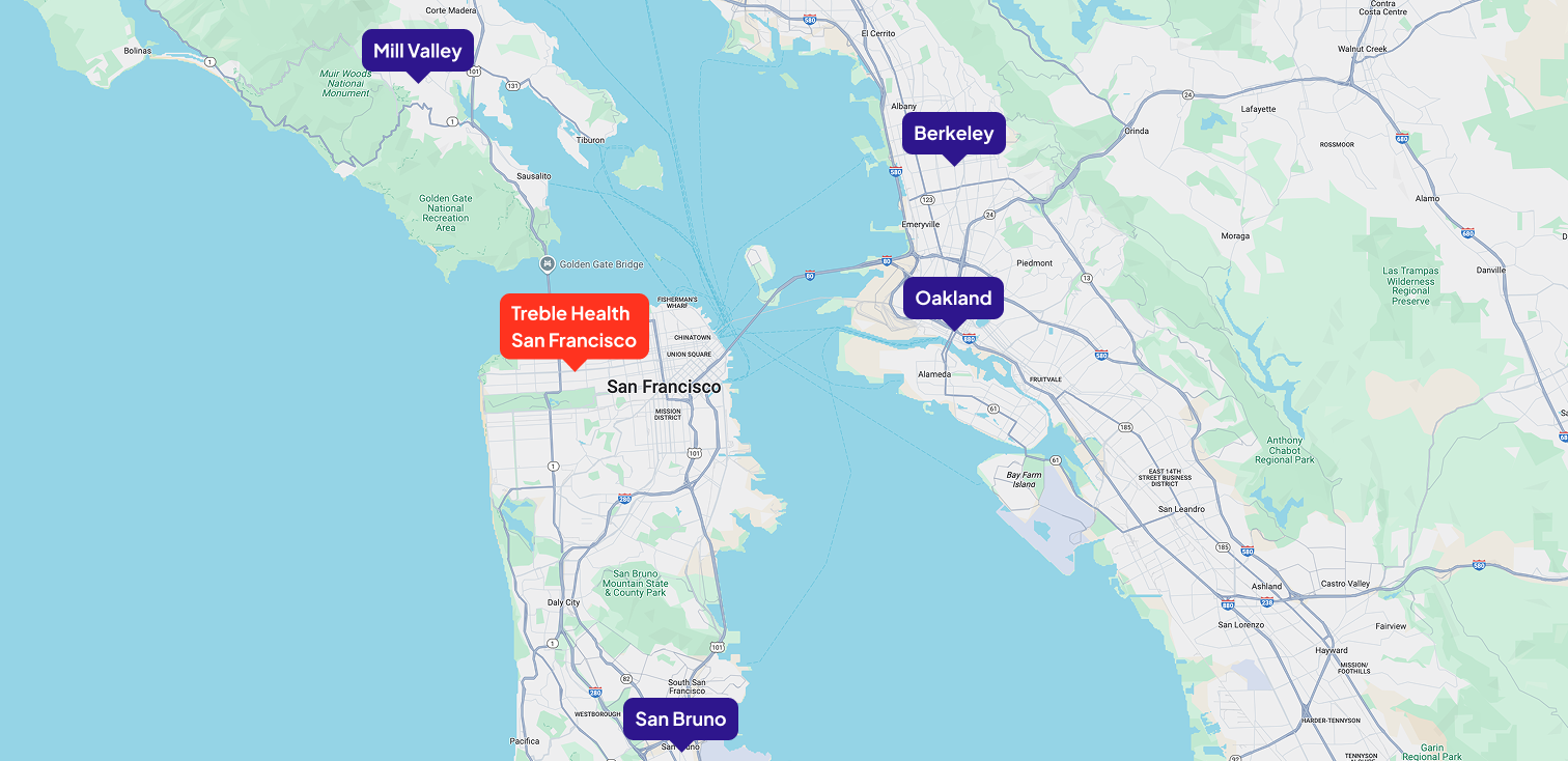 Map of Treble Health Tinnitus Clinic in San Francisco Bay Area
